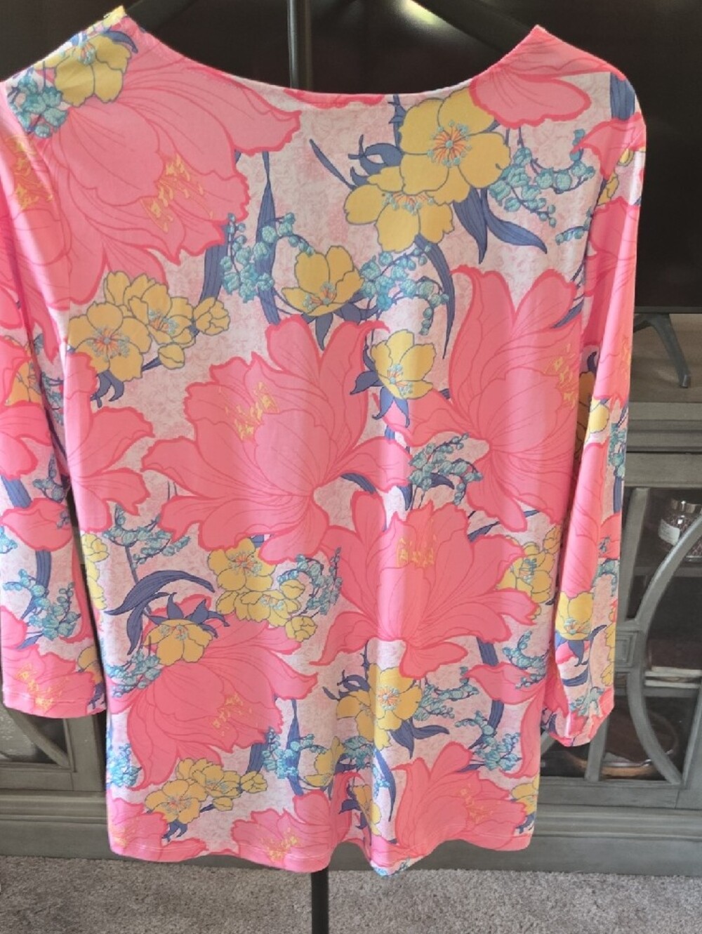 Ruby Rd. Pink Floral V-Neck Knot-Front Tunic with Yellow & Blue Accents - Picture 4 of 4